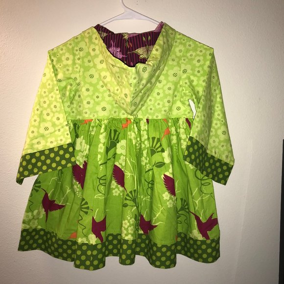Jelly the Pug Hummingbird Dress Green Hooded 4T - Picture 7 of 10
